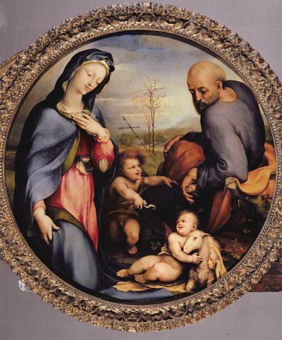 Den hellige familie med spædbarnet Johannes Døberen, ca. 1515 af Domenico di Pace Beccafumi  