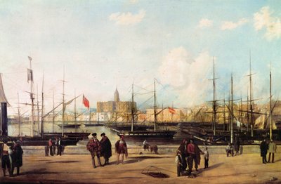 Udsigt over havnen i Malaga, Spanien af Domingo Gallego y Alvarez