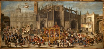 Transport af proklamationen af masken. Maleri af Domingo Martinez (1688-1749), olie på lærred af Domingo Martinez