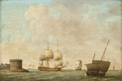 Fregat passerer en overfyldt lugger af Dominic (attributed to) Serres