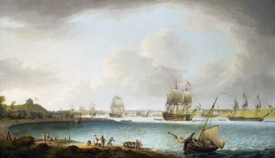 Den britiske Royal Navy-krigsskibseskadre i Plymouth, England. Olie på lærred af Dominic Serres