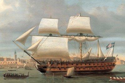 Foudroyant og Pégase på vej ind i Portsmouth havn, 1782 af Dominic Serres