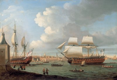 Foudroyant og Pegasus kom ind i Portsmouth Harbour, 1782 af Dominic Serres