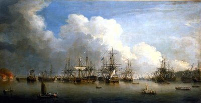 Syvårskrigen (1756-1763): Erobringen af den spanske flåde i Havana (Cuba), august og september 1762. Olie på lærred, midten af det 18. århundrede, af Dominic Serres (1722-1793). af Dominic Serres