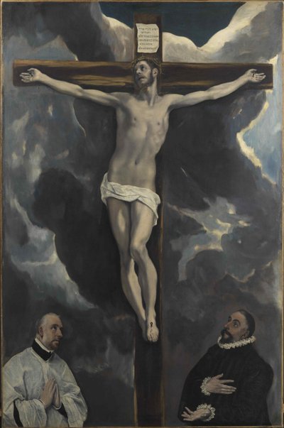 Kristus på korset tilbedt af to donorer, slutningen af det 16. århundrede.. af Dominico El Greco