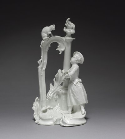 Figur af en pige med kat, lavet af Nymphenburg Porcelænsfabrik, ca. 1770 (porcelæn) af Dominicus (attr. to) Auliczek