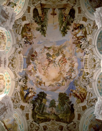 Fresco dekoration af kuplen på Schussenried klosteret af arkitekt Domenikus Zimmermann (1685-1766) 1730-1731 Schussenried, Tyskland af Dominikus Zimmermann