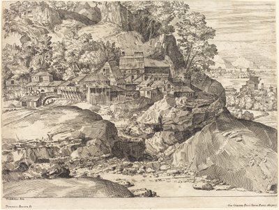 Landskab med en Mølle af Dominique Barrière after Titian