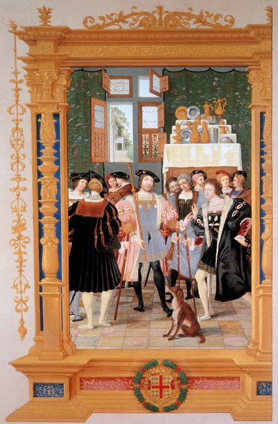 Etienne Leblanc (1490-1565) præsenterer for Anne de Montmorency (1493-1567) sin oversættelse af Cicerons tale (1531) - Kopi af frontispicen bevaret i Sankt Petersborg (Rusland), gouache af Dominique Henri Guifard (1838-1913) , slutningen af det 19. århundr af Dominique Henri Guifard