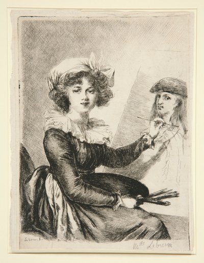 Louise-Elisabeth Vig?e-Lebrun, (Mlle Lebrun) efter, og omvendt til, selvportrættet fra 1790 i Uffizzierne af Dominique Vivant Denon