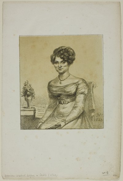 Kvinde siddende foran et bord af Dominique Vivant Denon