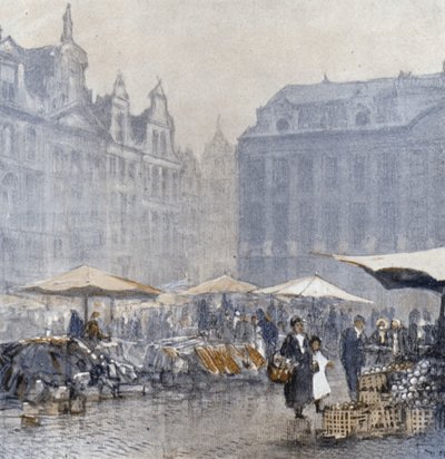 Bruxelles tidligt om morgenen (farve litho) af Donald (after) Maxwell