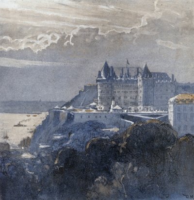 Quebec og Chateau Frontenac (farve litho) af Donald (after) Maxwell