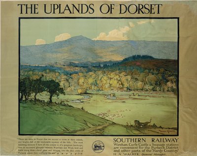 The Uplands of Dorsetm c.1924 (farve litho) af Donald (after) Maxwell