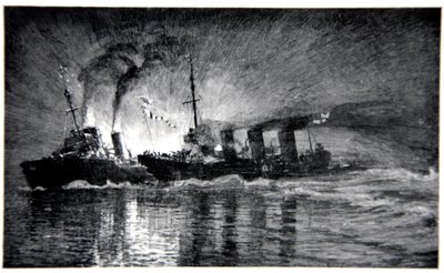 HMS Broke ramler den tyske ødelægger, illustration fra 