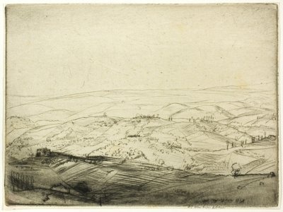 Skitse fra San Gimignanos mure af Donald Shaw MacLaughlan