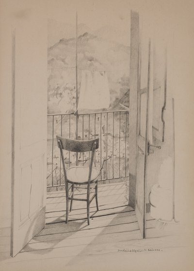 Balkonen, ca. 1975 (tegning på papir) af Donatella Merlo