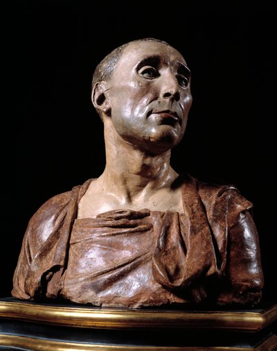 Busteportræt af condottiere Niccolo da Uzzano (1359-1431) "" Terracotta-skulptur af Donato de 
