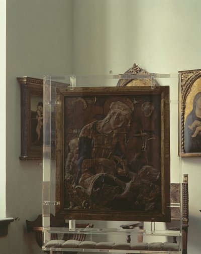Madonna og barn (polykrom gips, træ, læder, glas) af Donatello