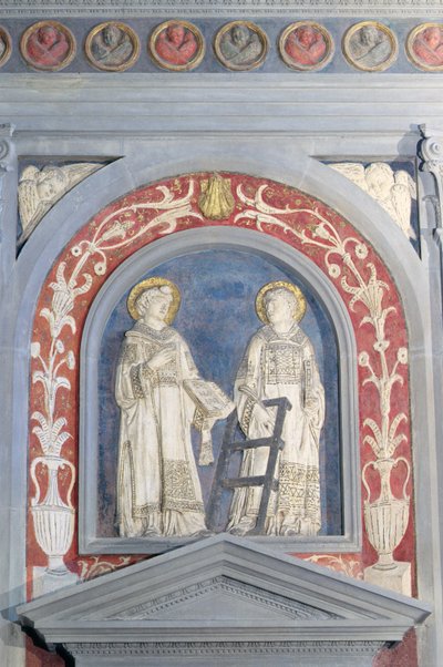 St. Lawrence og St. Stephen, lavreliefskulptur over norddøren, ca. 1440 (terracotta) af Donatello