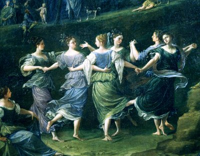 Dansere, detalje fra Dance of Nymphs, 1724-25 af Donato Creti