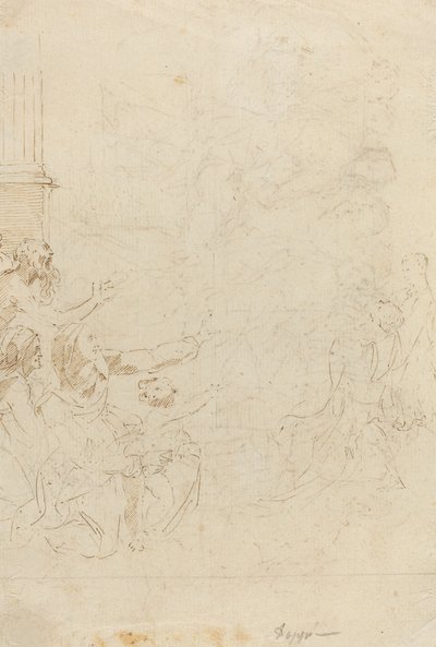 Syv figurer, der vidner til en himmelfart [verso] af Donato Creti