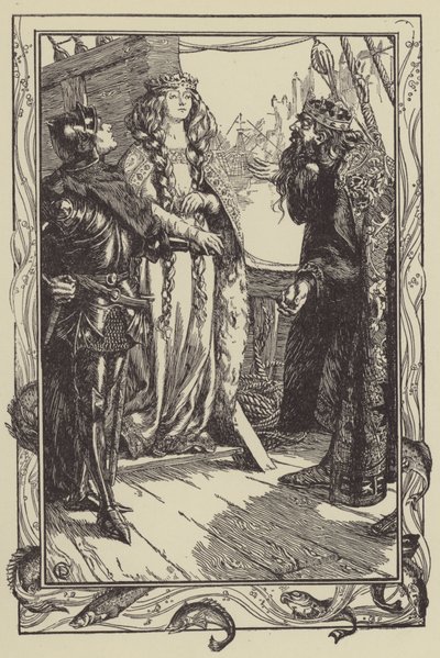 Kong Anguish giver Isolt til Sir Tristram (litho) af Dora Curtis