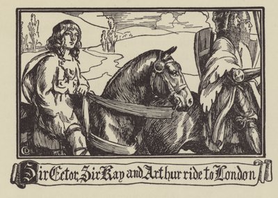 Sir Ector, Sir Kay og Arthur rider til London af Dora Curtis