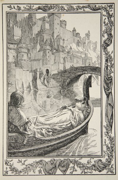 Prammen flød ned ad floden, illustration fra 