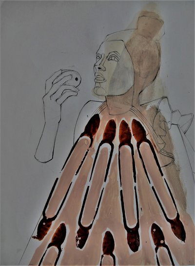 Abstrakt figur med æble af Doris Schmitz