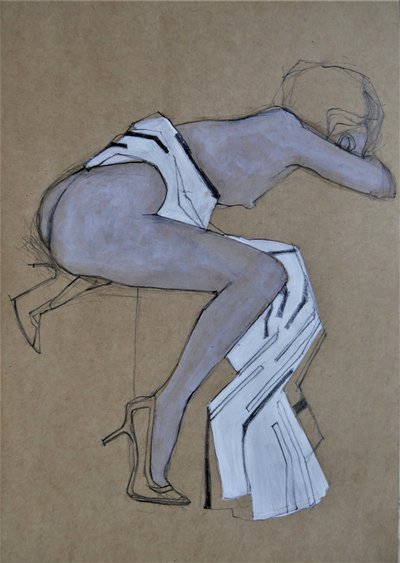 Elegant modeskitse i nudefarver af Doris Schmitz