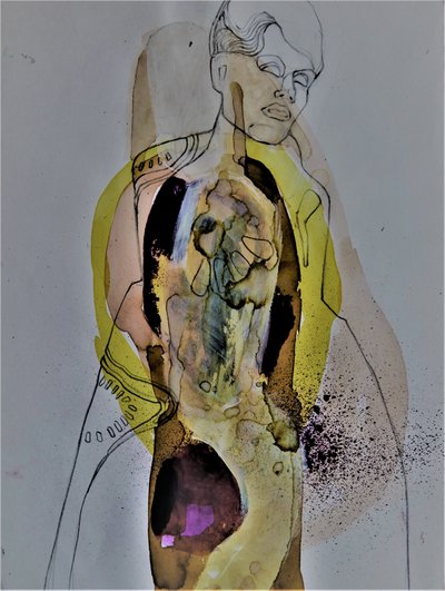 Gylden abstrakt figur af Doris Schmitz
