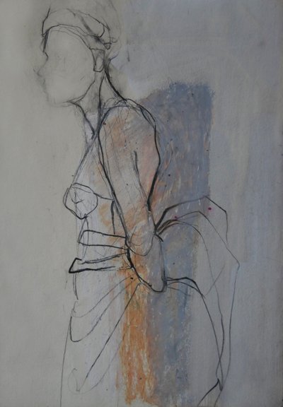 Skitse af en yndefuld, draperet figur af Doris Schmitz