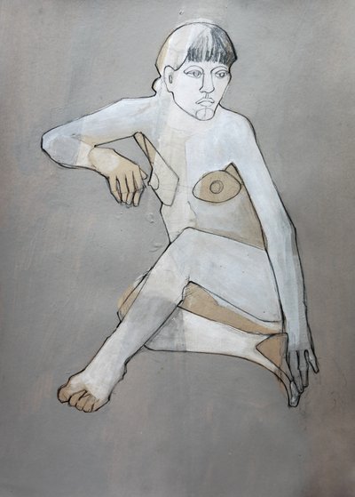 Tænksom, abstrakt nøgenfigur af Doris Schmitz