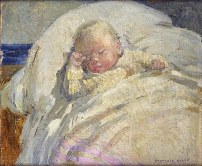 En sovende baby (olie på lærred) af Dorothea Sharp