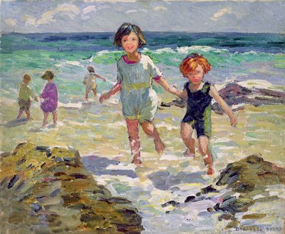 Paddlende børn (olie på lærred) af Dorothea Sharp