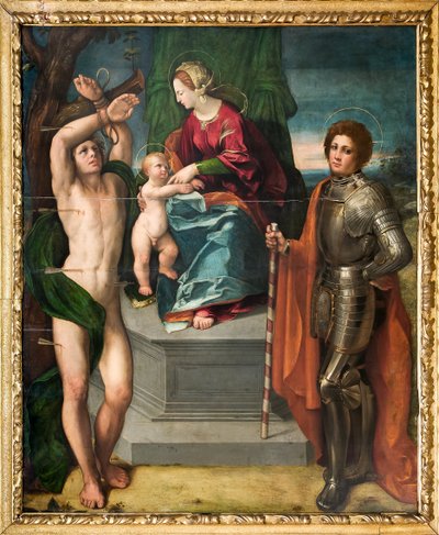 Madonna med Jesusbarnet og Sankt Sebastian og Sankt Georg, detaljer af Dosso Dossi