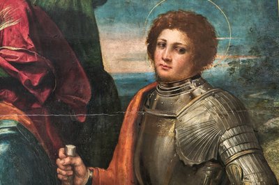 Madonna med spædbarnet Jesus og Sankt Sebastian og Sankt Georg, detalje fra 2384616 af Dosso Dossi