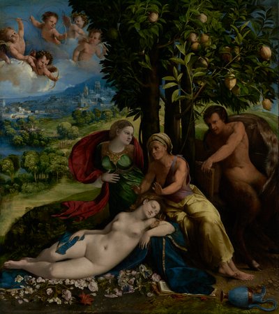 Mytologisk scene, ca. 1524 (olie på lærred) af Dosso Dossi