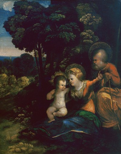 Hvil på flugten til Egypten af Dosso Dossi i Uffizi-galleriet i Firenze af Dosso Dossi