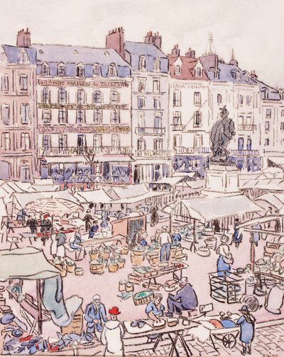 Place Nationale, Dieppe, ca. 1910 (kridt og wc på papir) af Douglas Fox Pitt