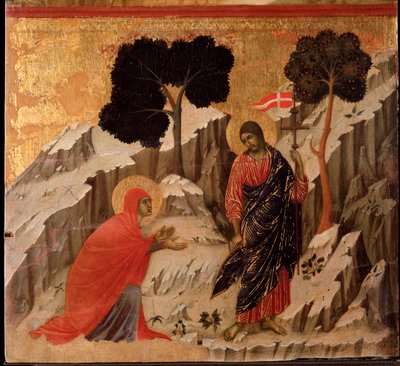 Jesu tilsynekomst for Maria Magdalene efter opstandelsen. Maesta altertavle (tempera og guld på træ af Duccio di Buoninsegna