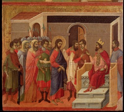 Jesus foran Herodes. Maesta altertavle (tempera og guld på træ af Duccio di Buoninsegna