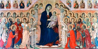 Maestà, Madonna med engle og hellige, 1308-1311 af Duccio di Buoninsegna