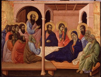 Maria forlader apostlene. Predella af La Maesta (tempera på træ af Duccio di Buoninsegna