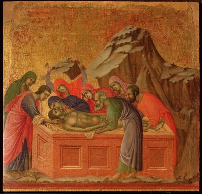 Lidenskab: begravelsen. Maesta altertavle (tempera og guld på træ af Duccio di Buoninsegna
