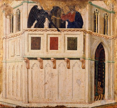 Fristelse på templet, detalje fra predella af Maesta