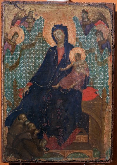 Jomfru og barn med tre franciskanske munke (maleri af Duccio di Buoninsegna