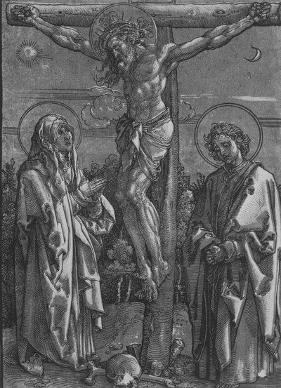 Kristus på korset med jomfruen og Johannes, 1500-1550. af Dürer School.