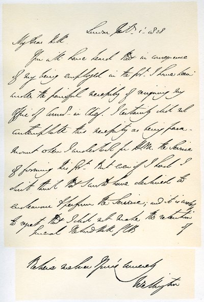 Brev fra hertugen af Wellington til general Rowland Hill, 1. februar 1828. af Duke of Wellington